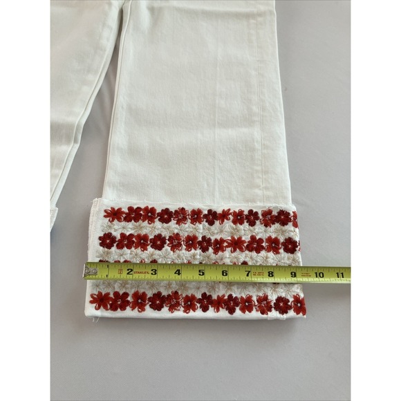 Driftwood Embroidered Floral Jeans Womens 25 White Crop Denim Red Blue Boho NWT - Picture 11 of 16